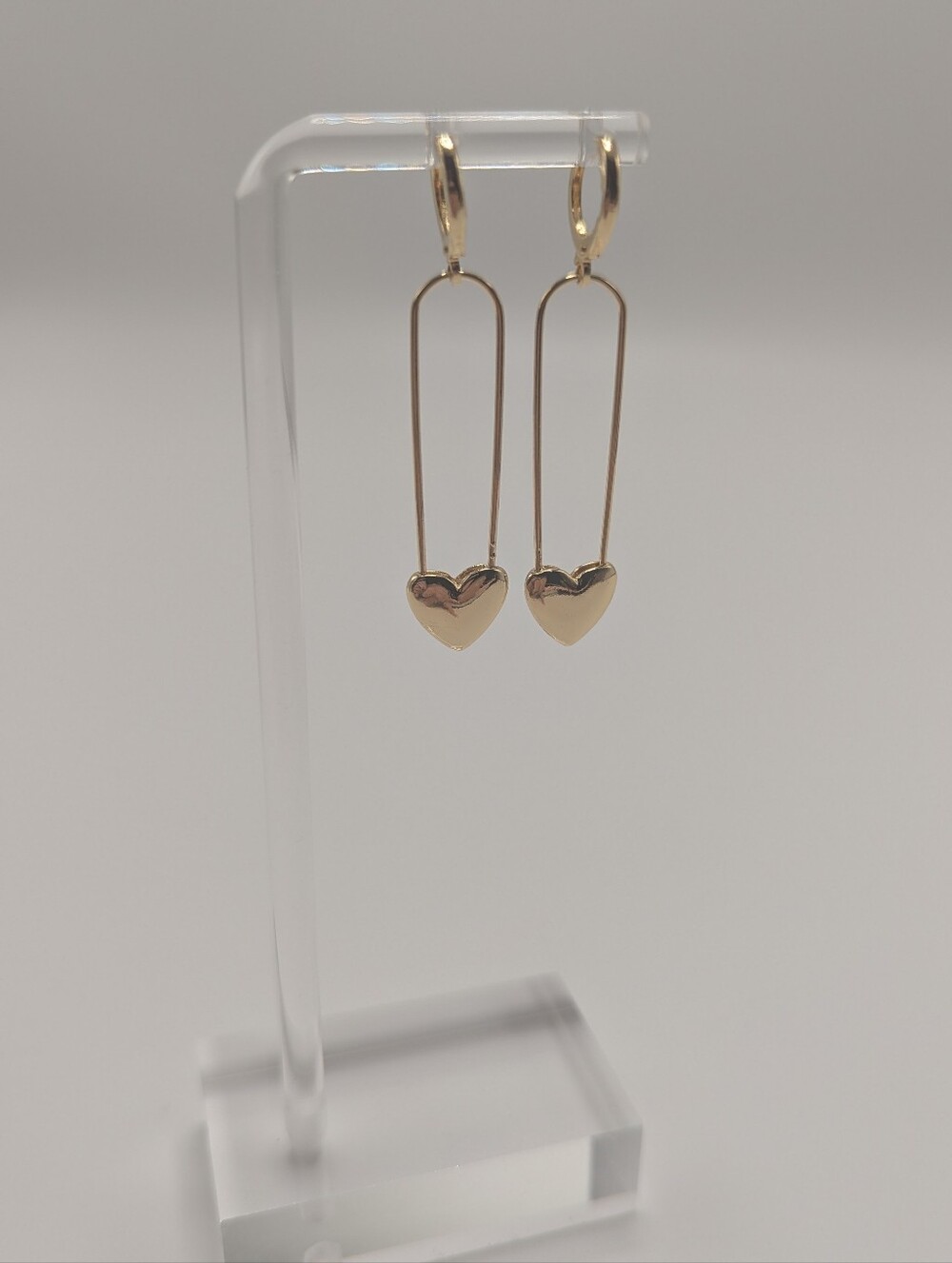 18kt Gold-plated Safety Pin Heart Drop Hoop Earrings